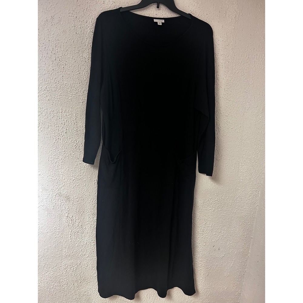 Pure Jill Womens 2X Black Long Sleeve Scoop Neck Midi Dress with Front Pockets